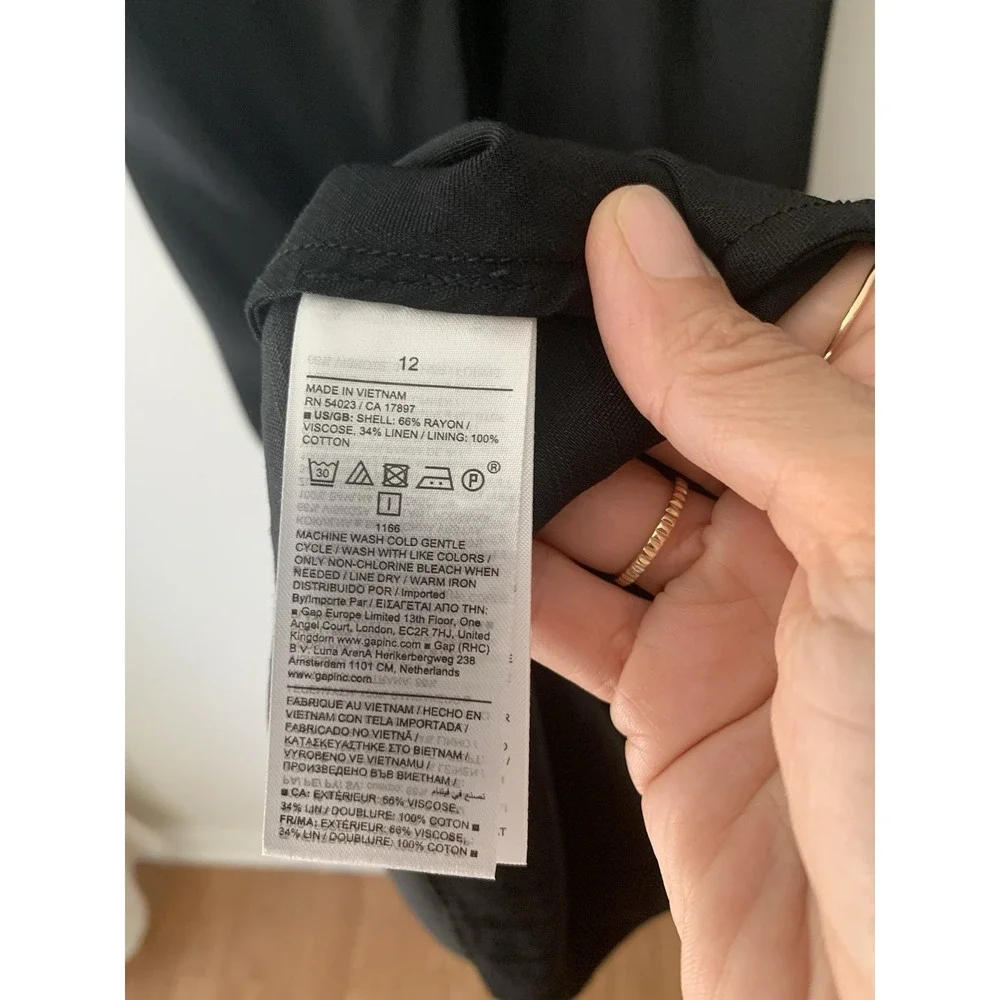 Banana Republic Viscose Linen Midi/Maxi Black Dress 12 Puff Sleeve Silky Tie - Picture 9 of 12
